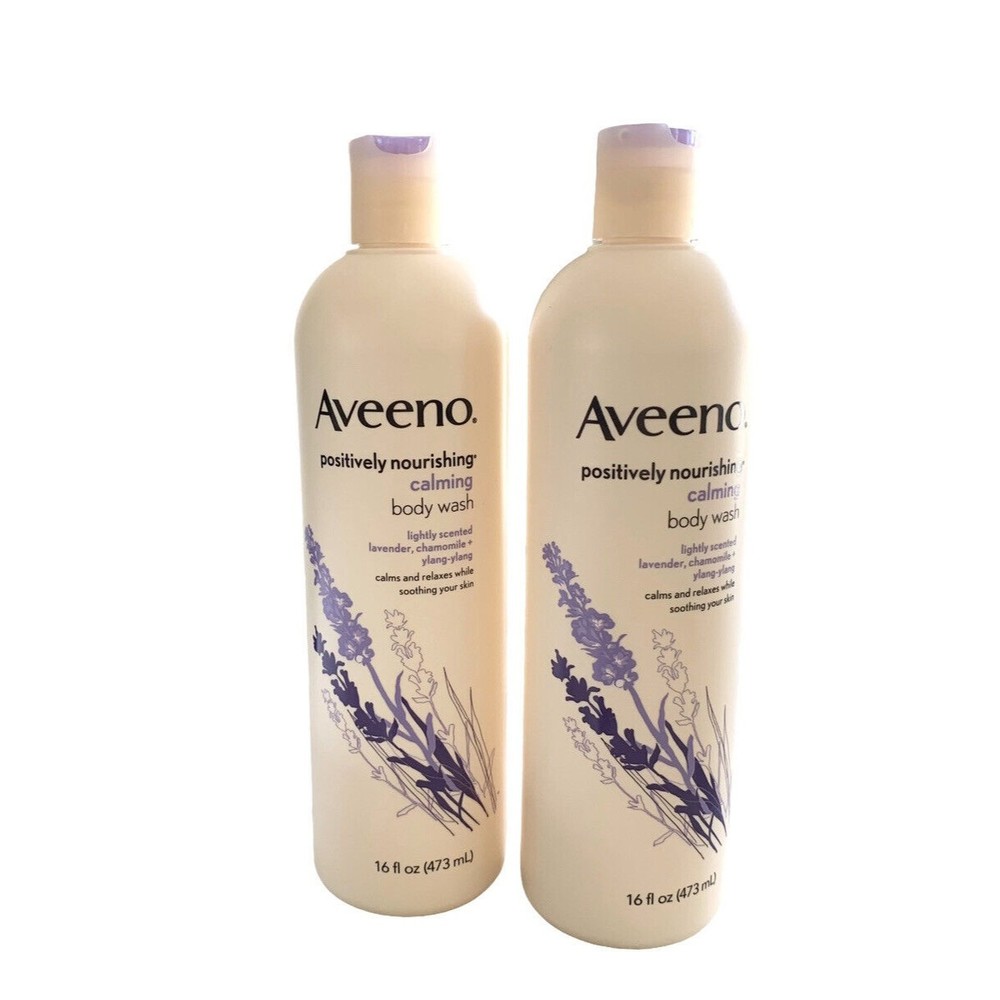 2 Aveeno Positively Nourishing Calming Body Wash with Lavender, Chamomile 16oz